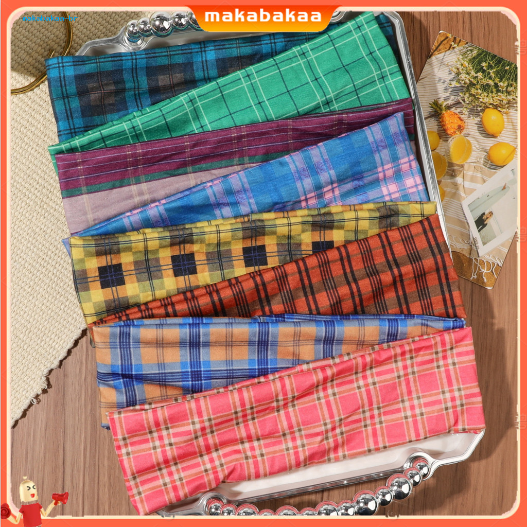 American Retro Style Plaid Headband Stretchy Wide Hair Band for Women Fitness Travel Accessory Trendy Hot Girl Wrap for