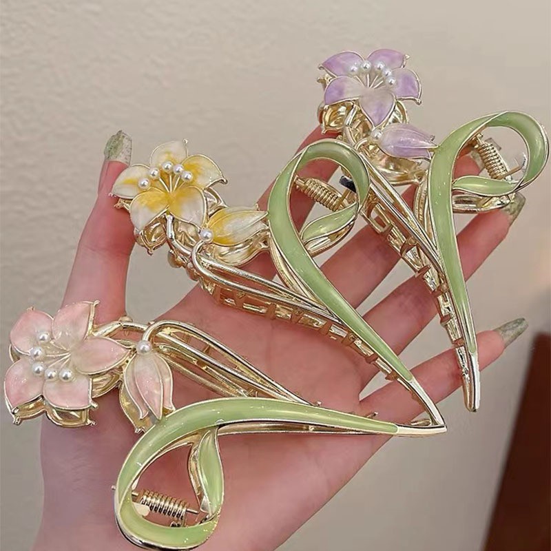 Novo 2023 Esmalte Fashion Enamel Lily Flower Hair Clip Acessórios Para Captura De Cabelo Feminino Ins