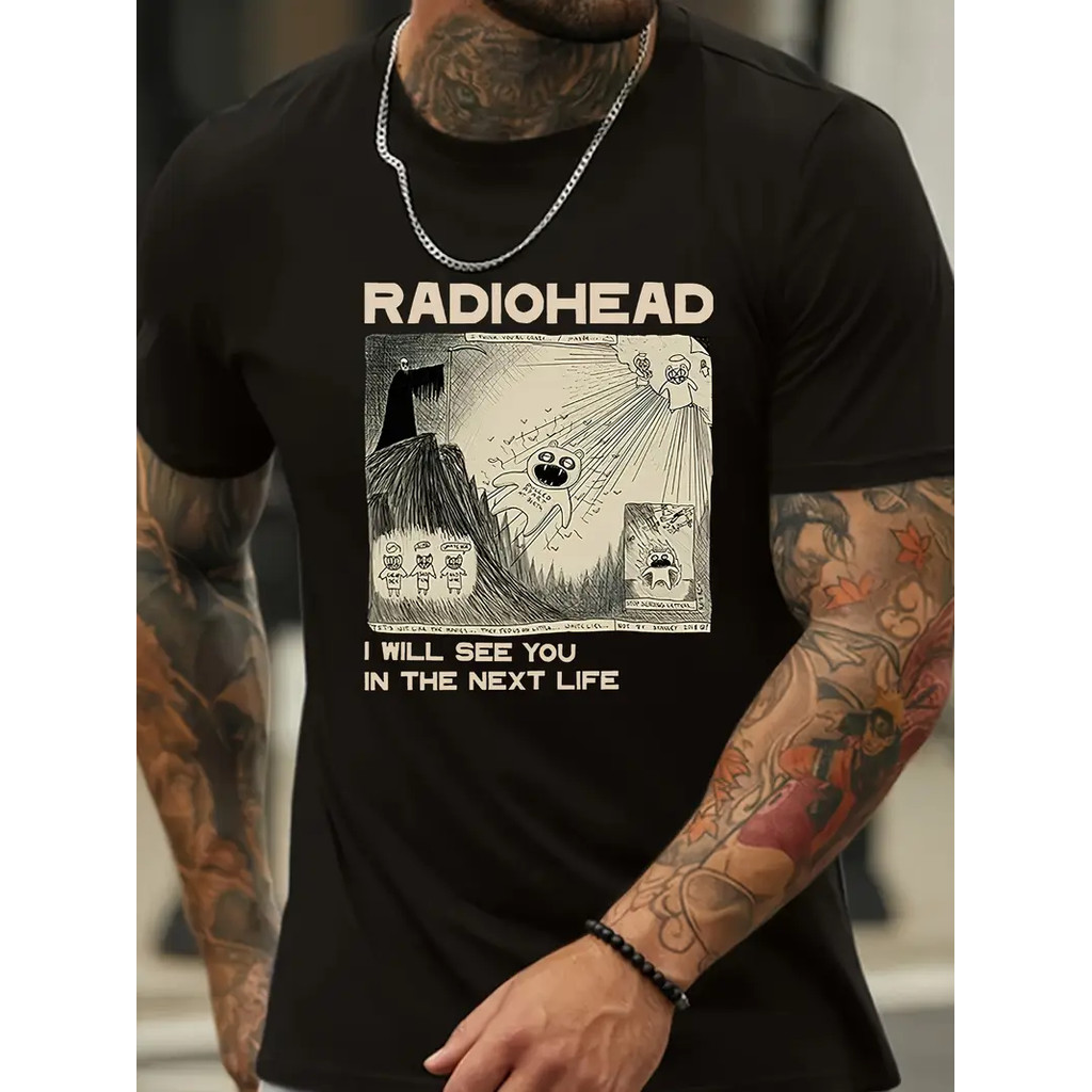 Camiseta Masculina de Algodão Preta com Estampa 