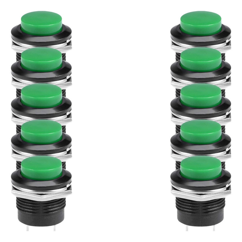 Chave Botão interruptor Push Button R13-507 2T Verde Sem Trava - 10 Peças