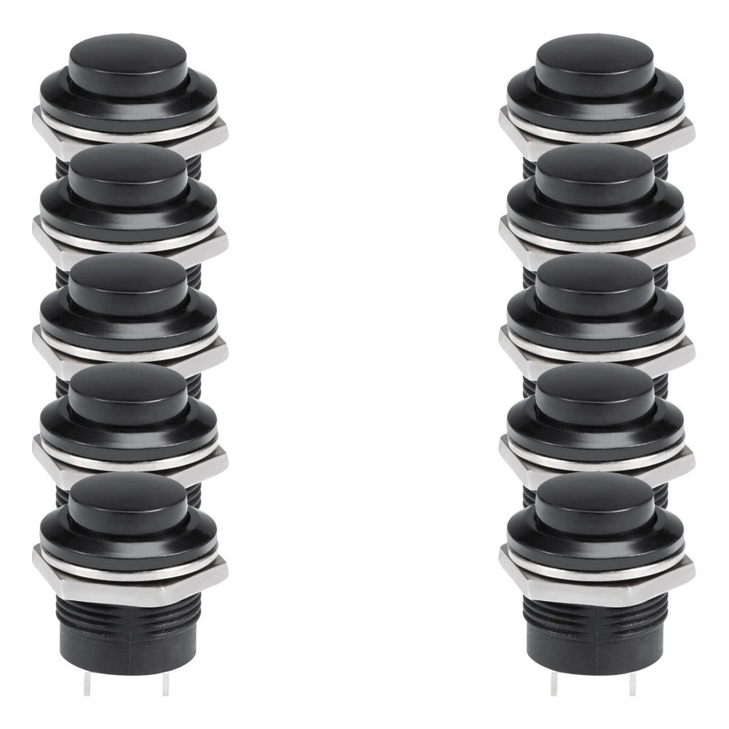 Chave Botão interruptor Push Button R13-507 2T Preto Sem Trava - 10 Peças