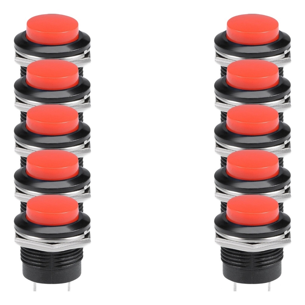 Chave Botão interruptor Push Button R13-507 2T Vermelho Sem Trava - 10 Peças