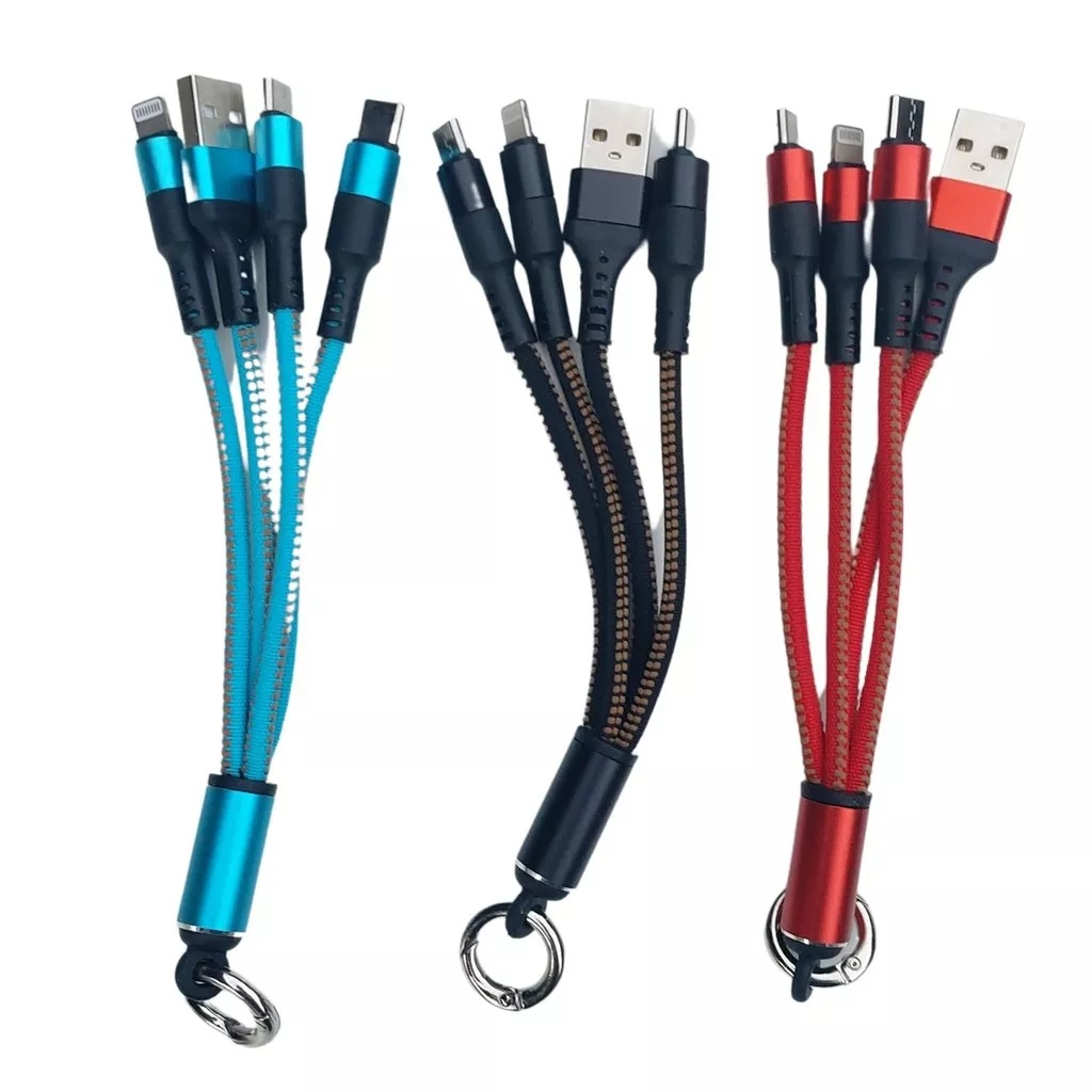 Cabo USB Para Celular 3 em 1 Chaveiro Tipo C Micro V8 IOS IPhone