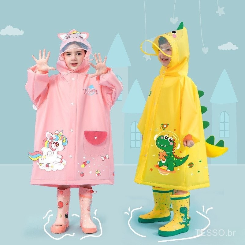 Capa De Chuva Infantil Fofa À Prova De Água , De Dinossauro Com Mochila , Roupa Para Estudantes