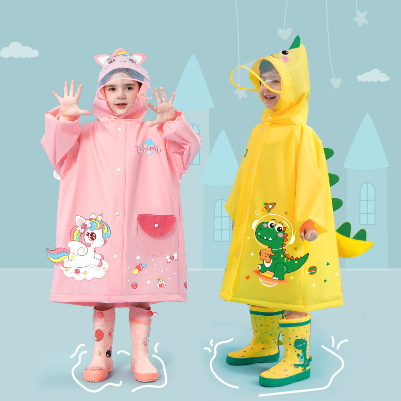 Capa De Chuva Infantil Fofa À Prova De Água Coelho Dinossauro Com Mochila Estudante Roupa Para Meninos E Meninas