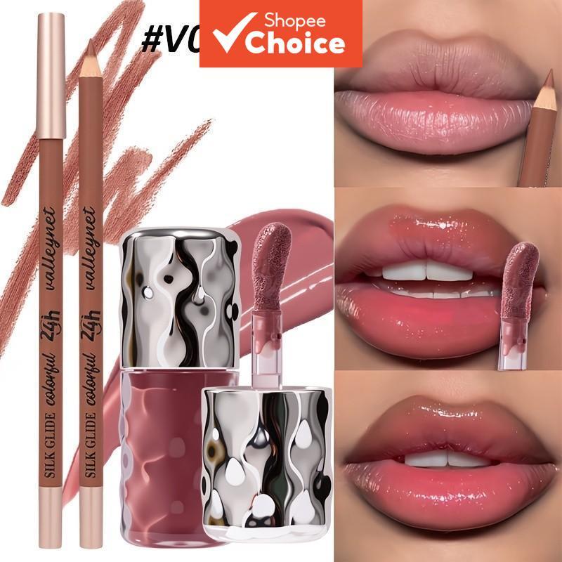 BEAUTY GLAZED 2 Peças De Forros Labiais E Brilho À Prova D'água Nude Lápis Labial Plumping Kit De Fosco