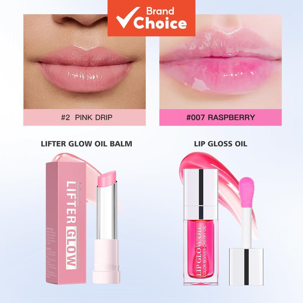 Lakerain Lip Duo Kit Shine Oil Balm Sparkle Plumping Glass Gloss Conjunto