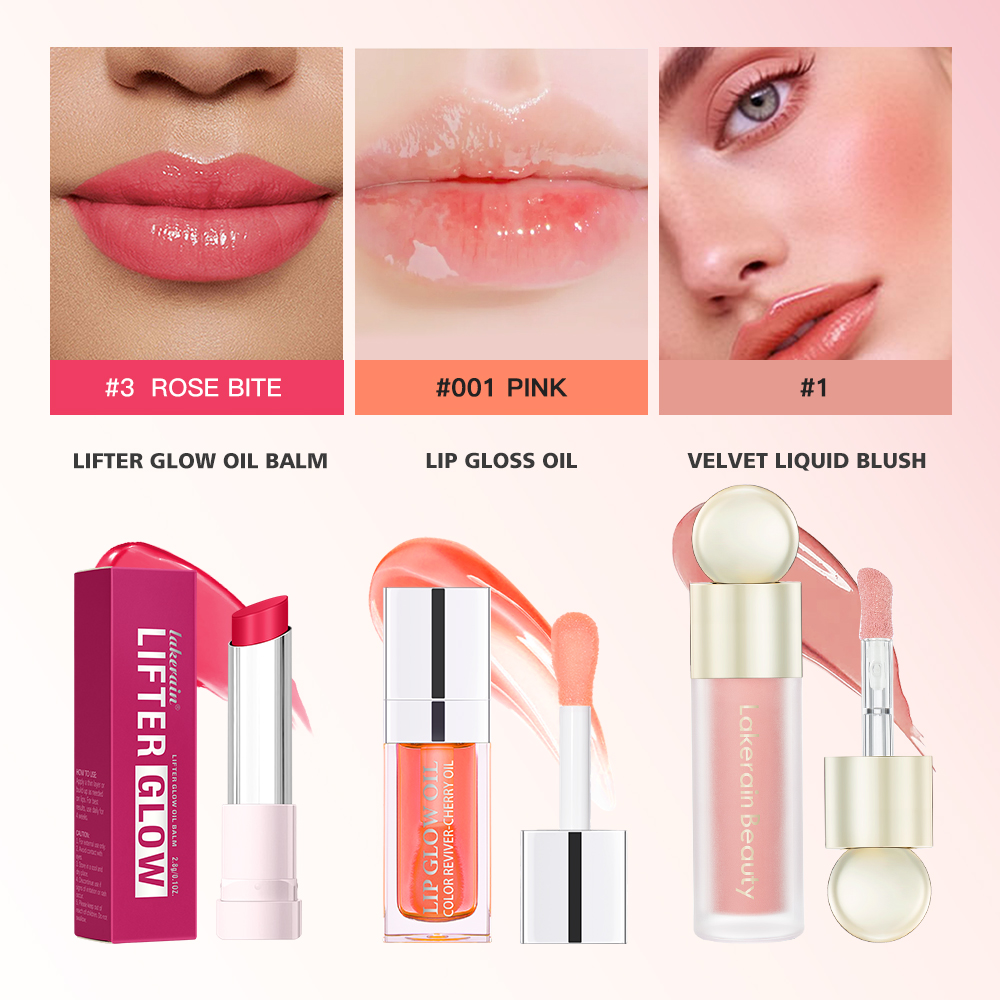 Lakerain 3 Pçs/Set Conjunto De Maquiagem Para Lábios E Bochechas 6ml Shimmer Plumping Lip Oil Multifuncional Líquido Vel