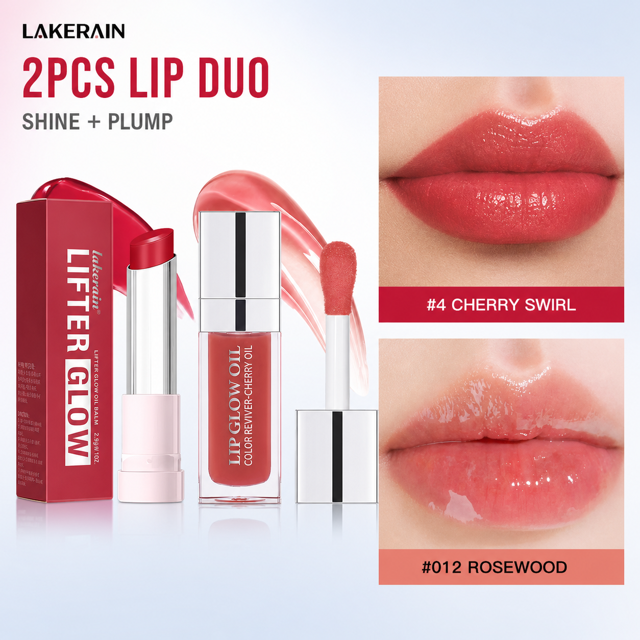 Lakerain 2 Unidades/Conjunto Lip Duo Kit Shine Balm E De Presente De Óleo Plumping Com Brilho