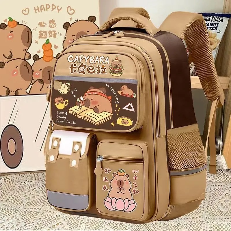 Kapibara mochila escolar mochila grau 3-6 capivara bolsa para computador estudantes da escola primária grande capacidade