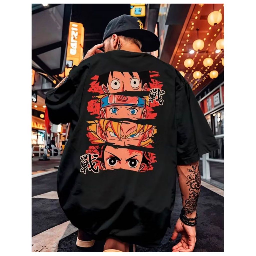 Camiseta Masculina Anime Naruto Goku Tanjiro Luffy Coloridas Costas