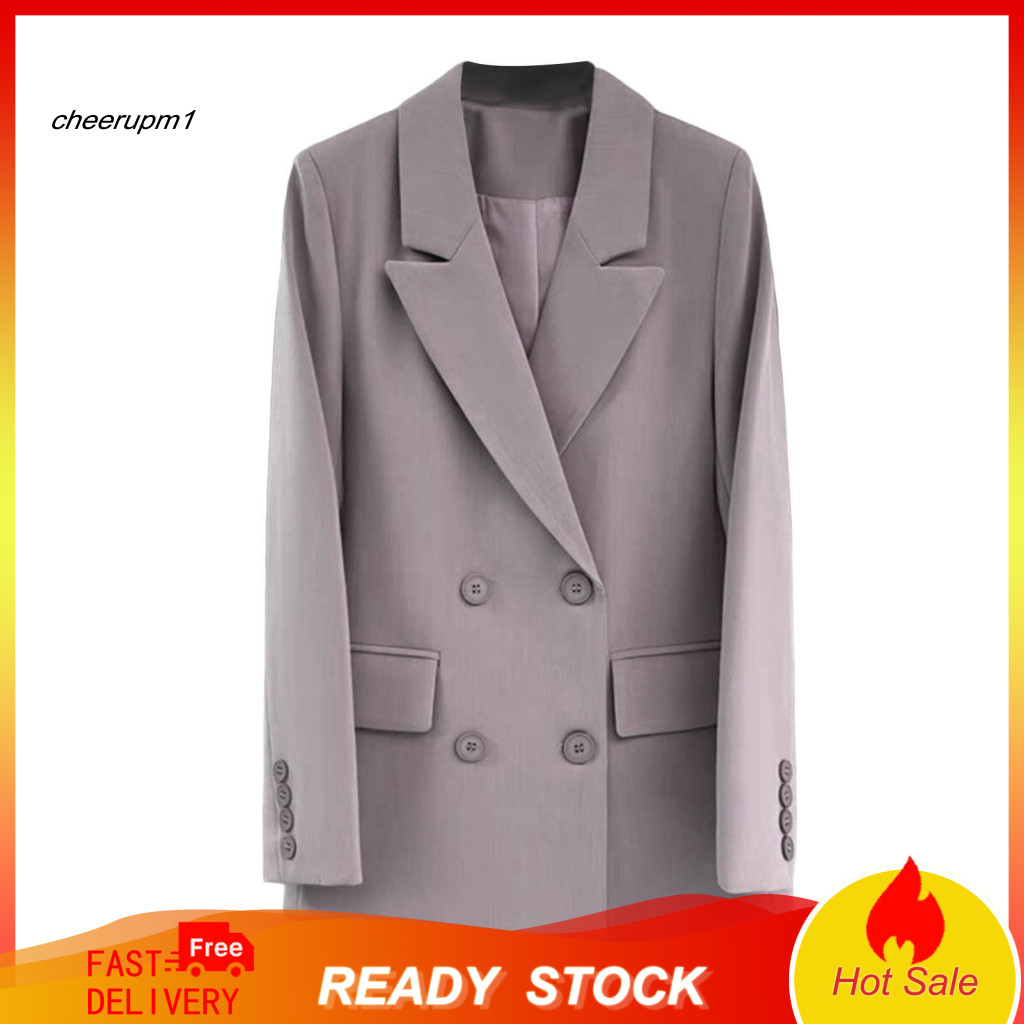 Women Suit Coat Lapel Women’s Double-breasted Blazer Jacket with Collar Long Sleeve Business Loose Fit Outwear Flap Po