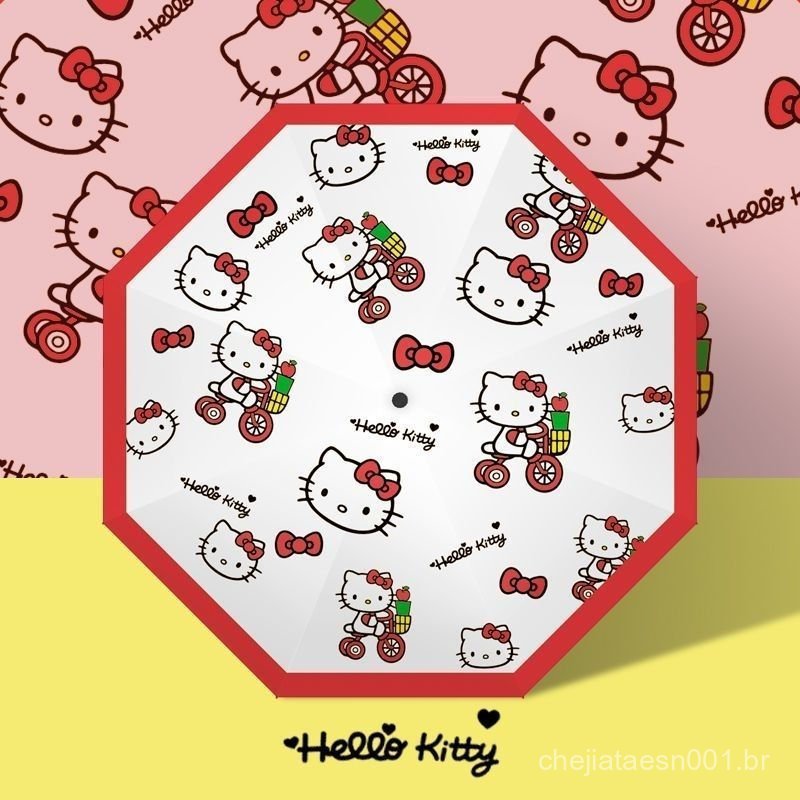 Sanrio Hello Kitty Umbrella Sunshine E Rain Anime Print Cute Cartoon Girl Portátil Auto-Dobrável Proteção UV Toys