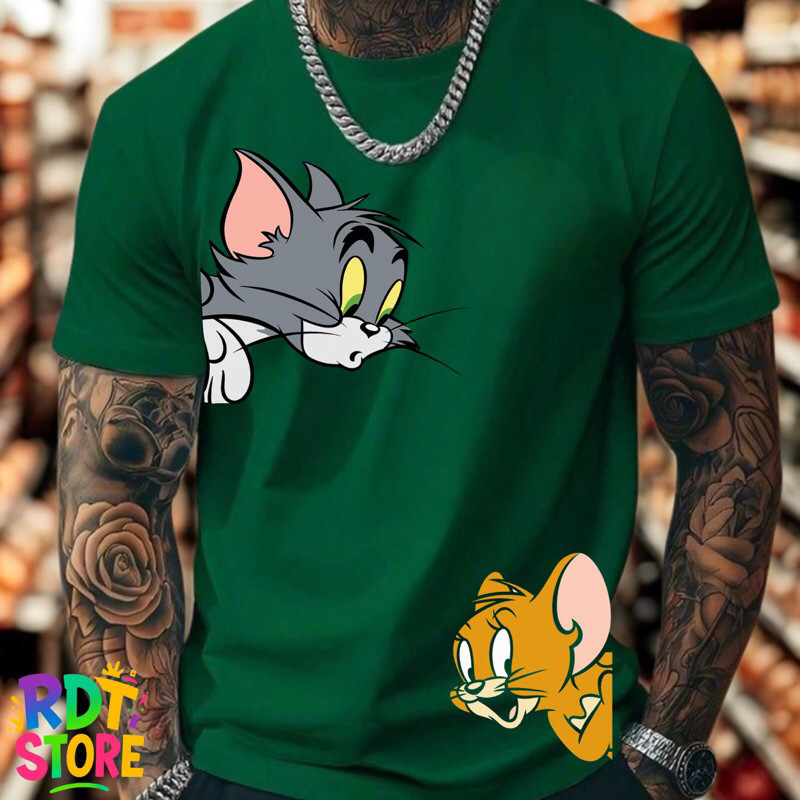 Camiseta Masculina Camisa Gola Redonda Casual Estilosa Tom e Jerry Camiseta Masculina Streetwear 100% Algodão FASHION
