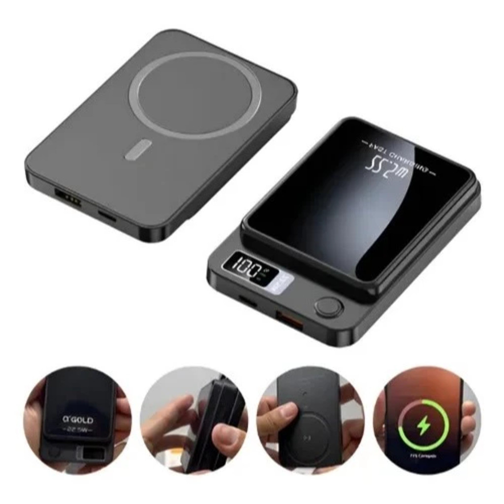 Carregador Portátil Magnético 10000mAh 22,5W Fast Charge LED Display USB Tipo C para iPhone Samsung Xiaomi