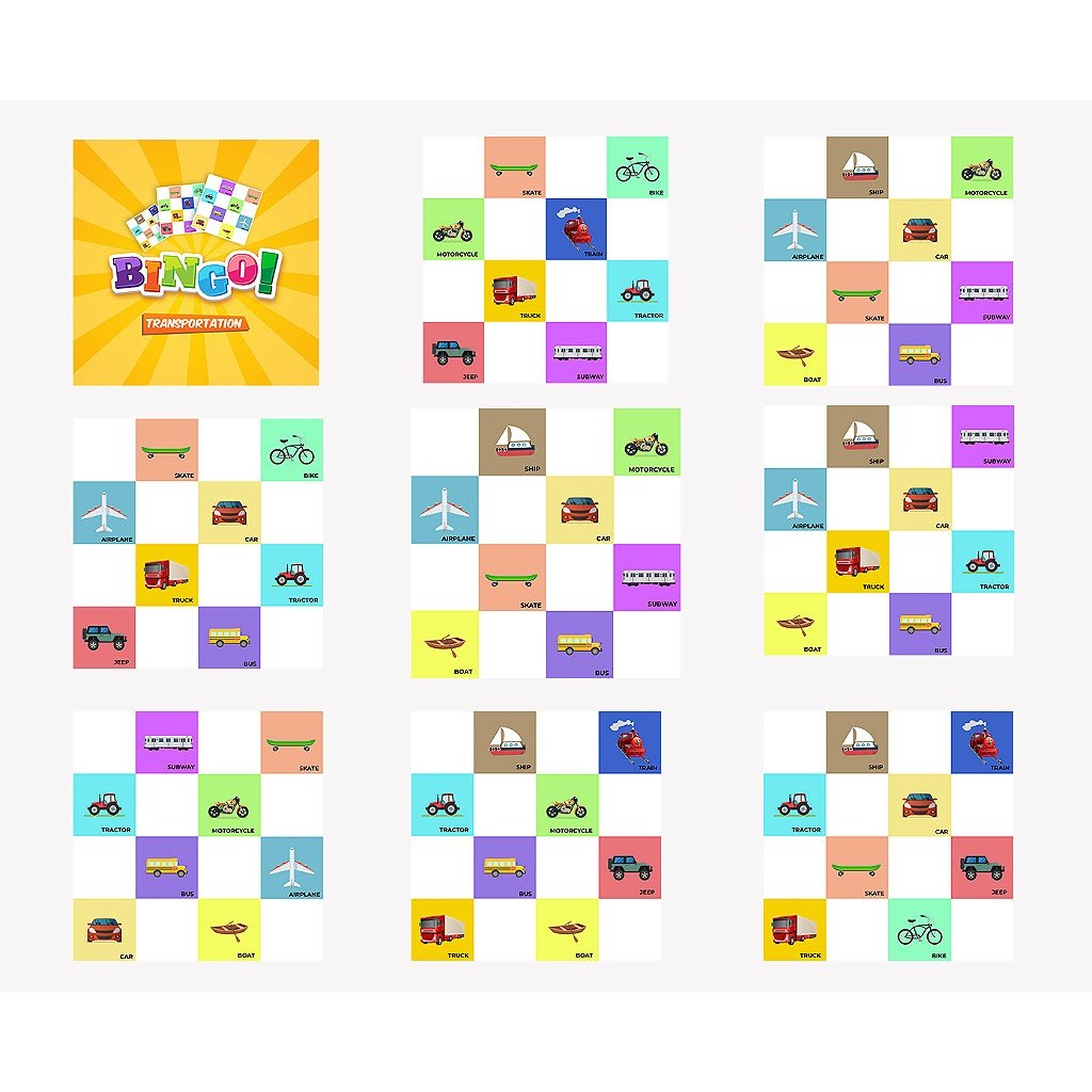 Bingo Meios De Transportes Em Ingles - Transportation - Jottplay Escolar Infantil Aprendizado Lúdico