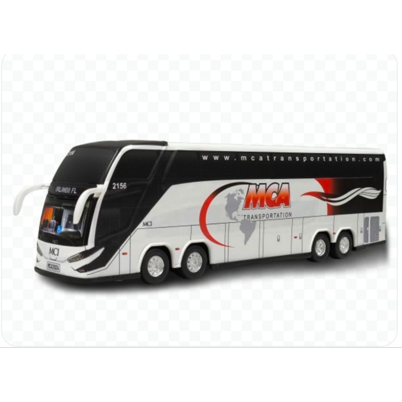 ônibus em miniatura da empresa internacional MCA Transportation modelo MCI Orlando - Flórida lançamento colecionável.