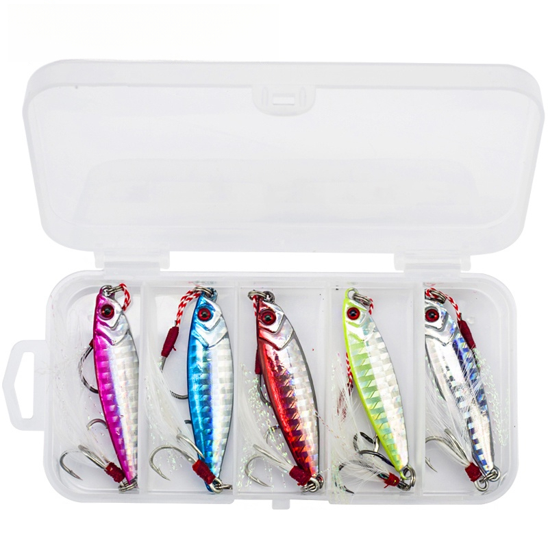 Conjunto de 5 Pesos de Jigging Lento de 7g, Iscas de Metal em Caixa para Pesca de Peixes pequenos