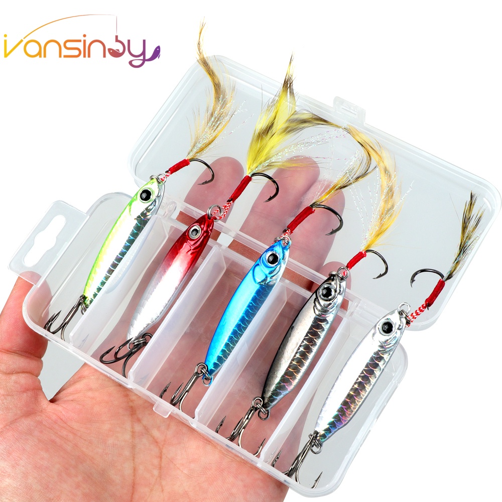 Caixa De 5pcs Isca De Pesca Anzol 7g/10g/15g/20g A Laser Colher De Metal