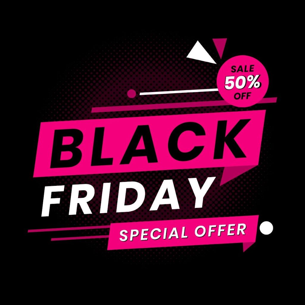 Adesivo Vitrine I Black Friday 50%off I 1x1 metro VENDA MAIS JÁ