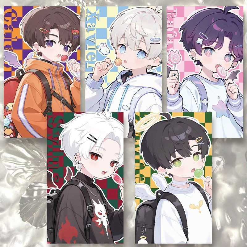 5 Pçs/Set Pirulito Amor E Deepspace Cartão Laser Xavier Zayne Rafayel ralayo Sylus Caleb Cosplay Cantos Arredondados LOM