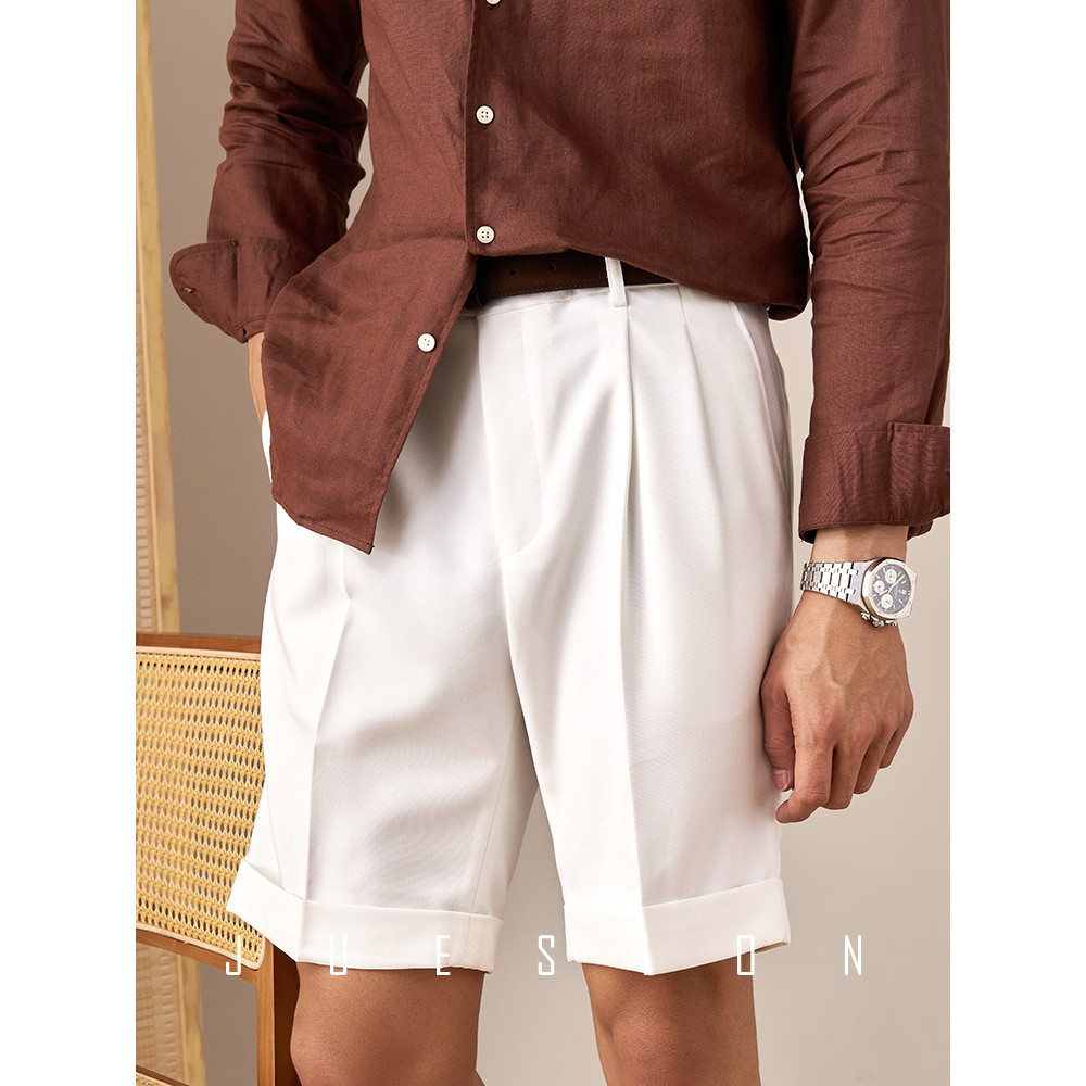 [Estilo básico combinado] JUSION Cool Feeling Non-Iron Calças italianas masculinas retas Slim-Fit Casual cinco-