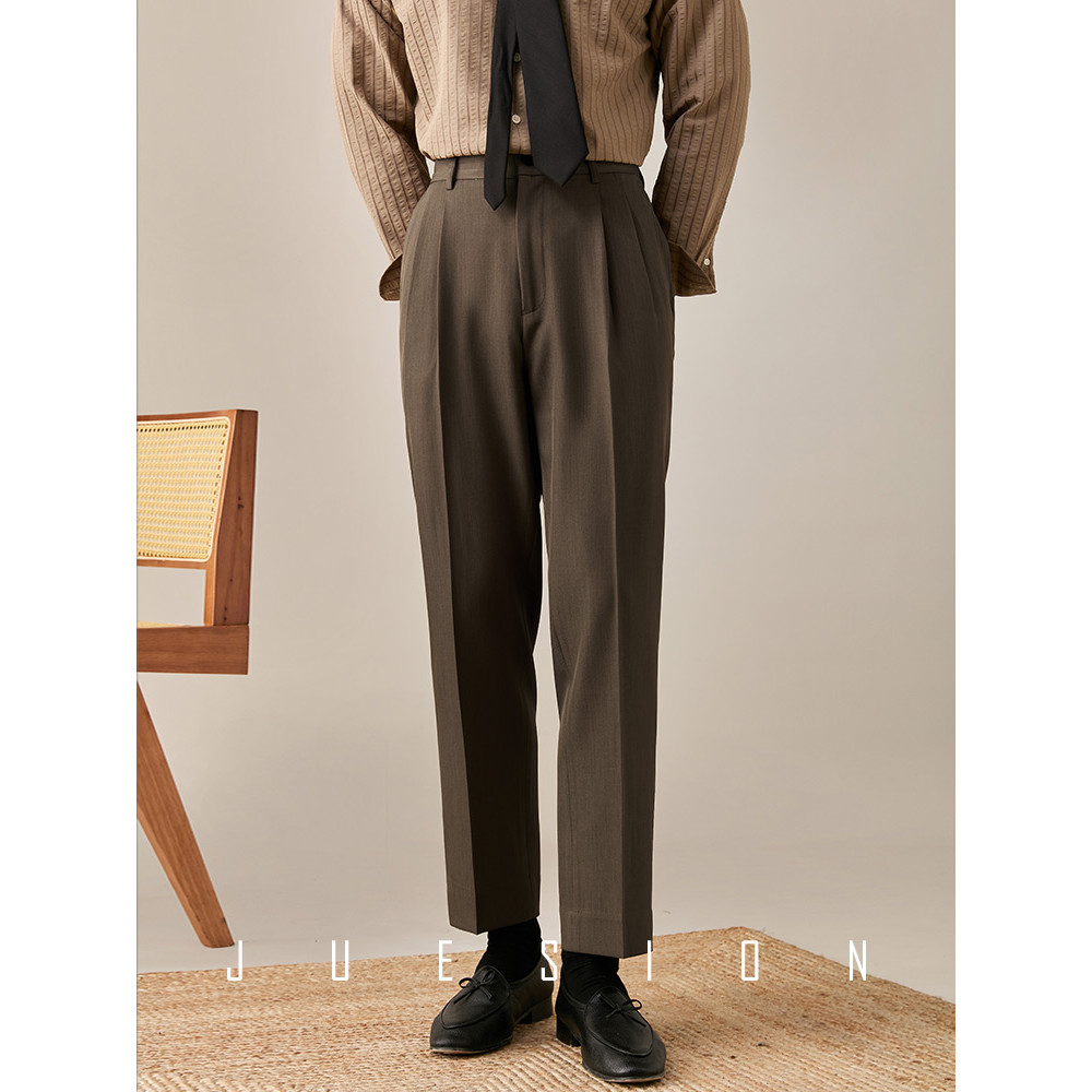 [Estilo básico combinado] JUSION Cool Feeling Non-Iron Calças italianas masculinas retas Slim-Fit Casual Business T
