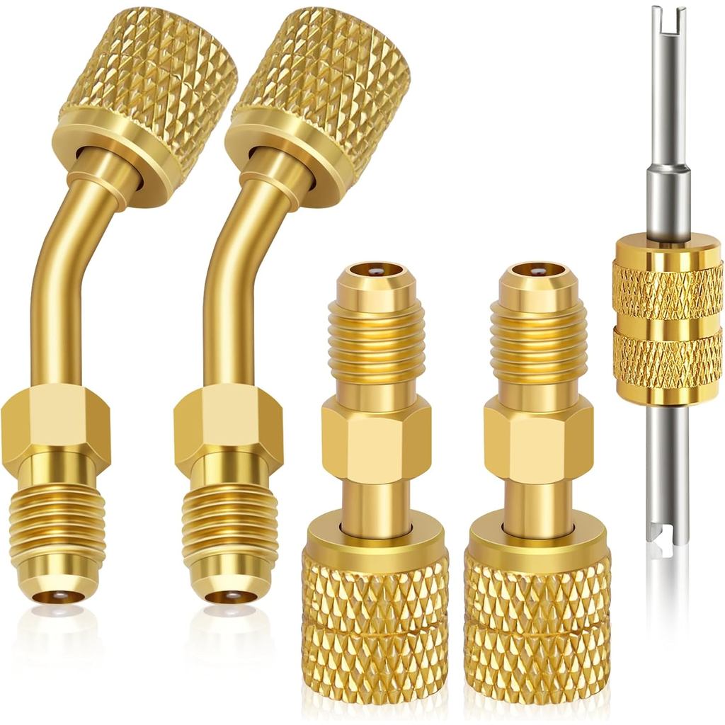 Mini Split Adapter, R410a Adapter Straight & Angled Charging Vacuum Port Adapter, 5/16'' Female to 1/4''SAE Male R410 Fi