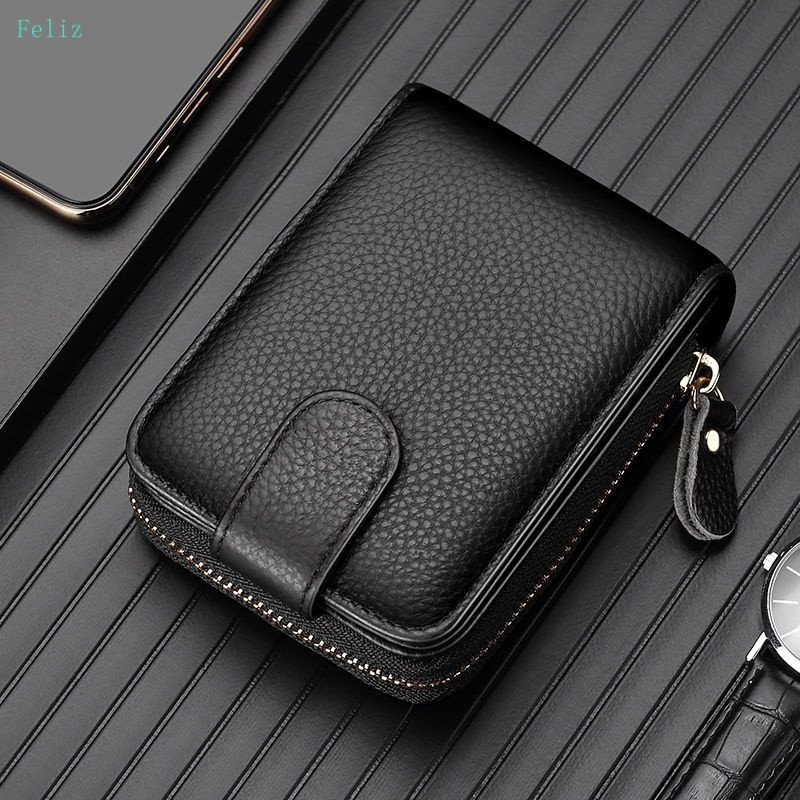 Porta-cartões de Visita em Couro Genuine Carteira de Motorista ID Walet Bolsa de Crédito para Homens e Mulheres com Zípe
