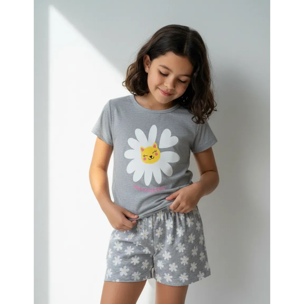 Pijama Infantil Feminino Verão Have a Nice Daisy  - Hey Kids - Mescla