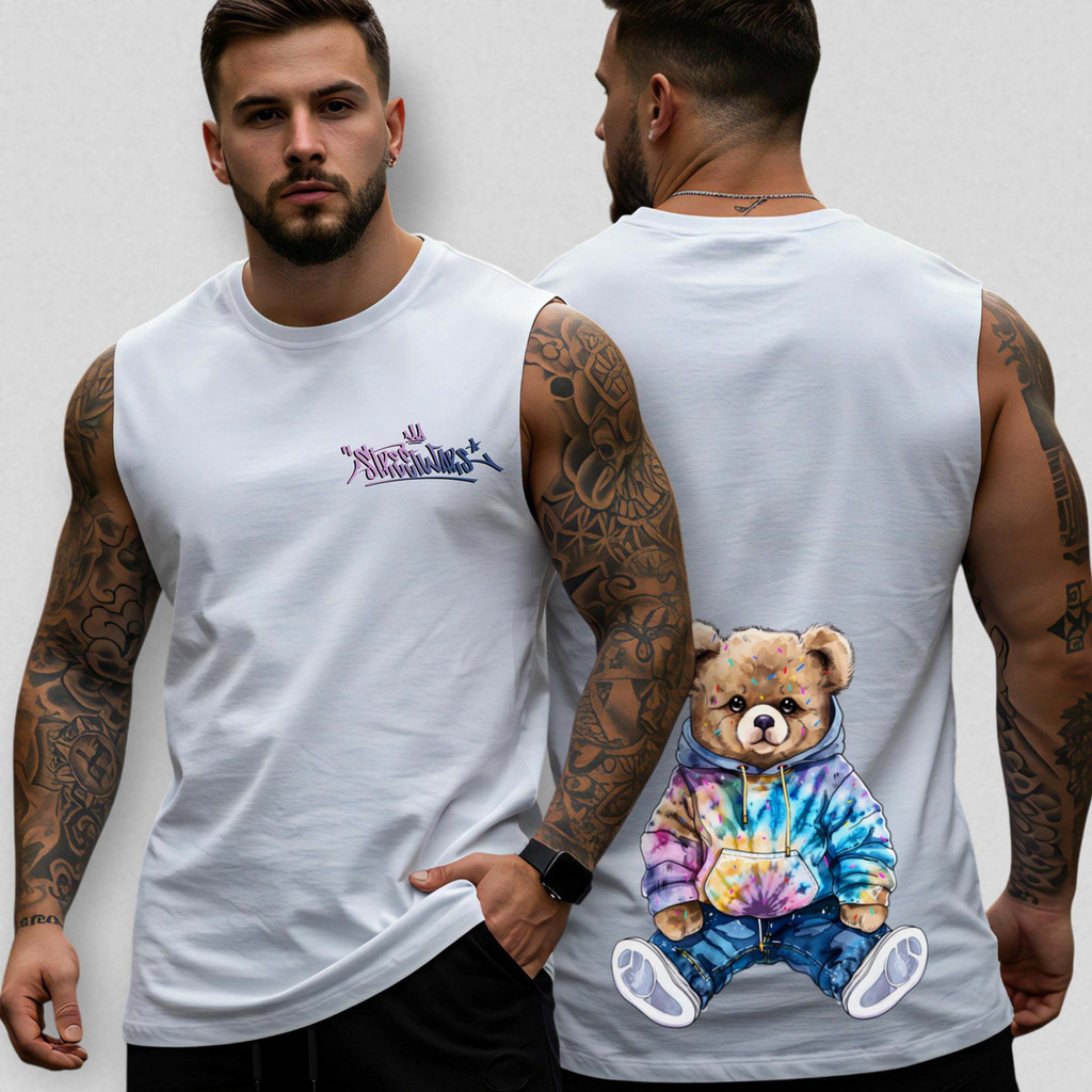 Regata Oversized Masculina Urso Street 105 Camiseta Longline Algodão Premium Estilo Casual Treino
