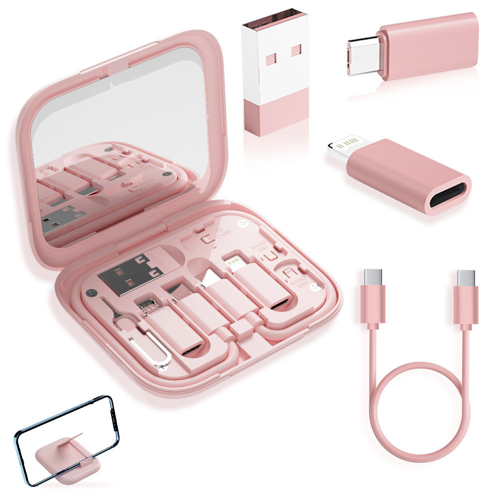 Cabo de dados 65W Armazenamento Digital Caixa Cabo de carregamento com espelho oculto conjunto de suporte para celular