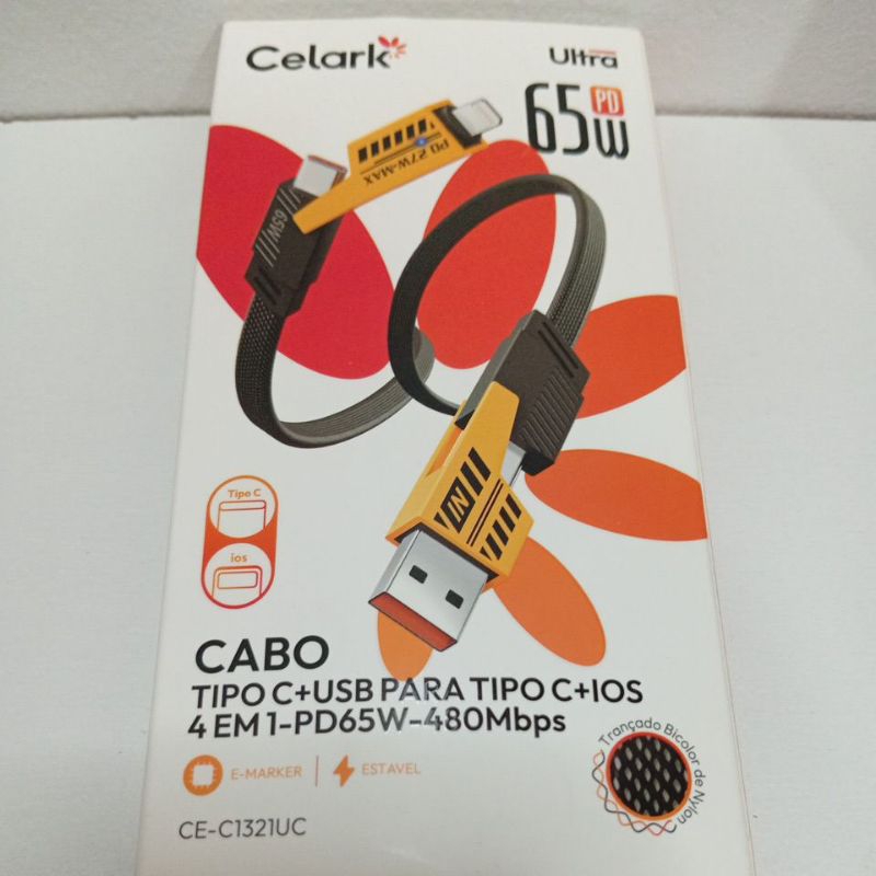 Carregador Batok 120W + Kabel 4 Em 1 65W Carregamento Rápido PD Tipo C Para 4 Portas Casan USB iOS Lightning