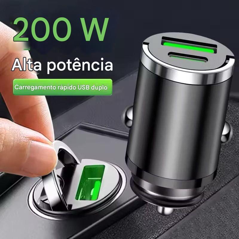 Carregador de Carro Fonte Veicular Turbo Mini 200W PD QC 3.0 USB C