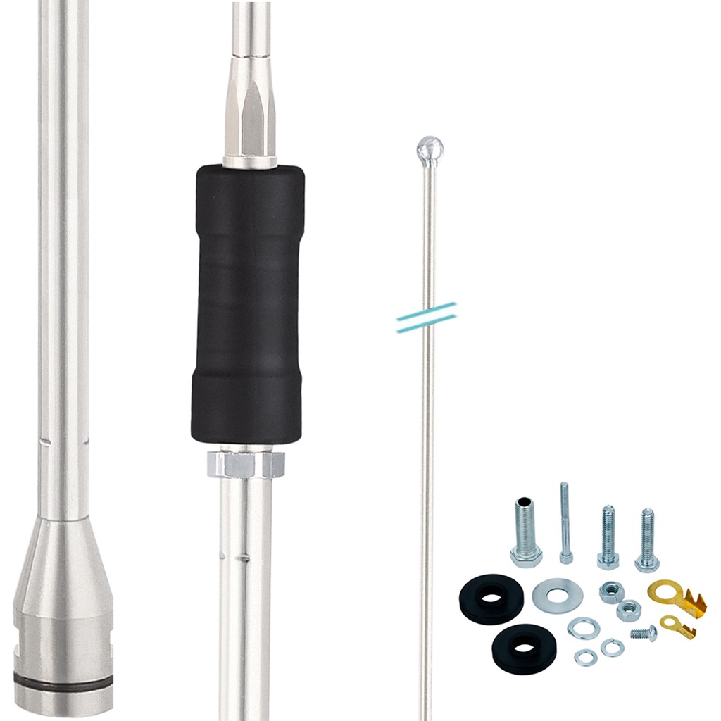 Antena Base Embutida Cromada Px 11m Mini Argentina 200w 1,08m + Kit Parafusos Anti-furto