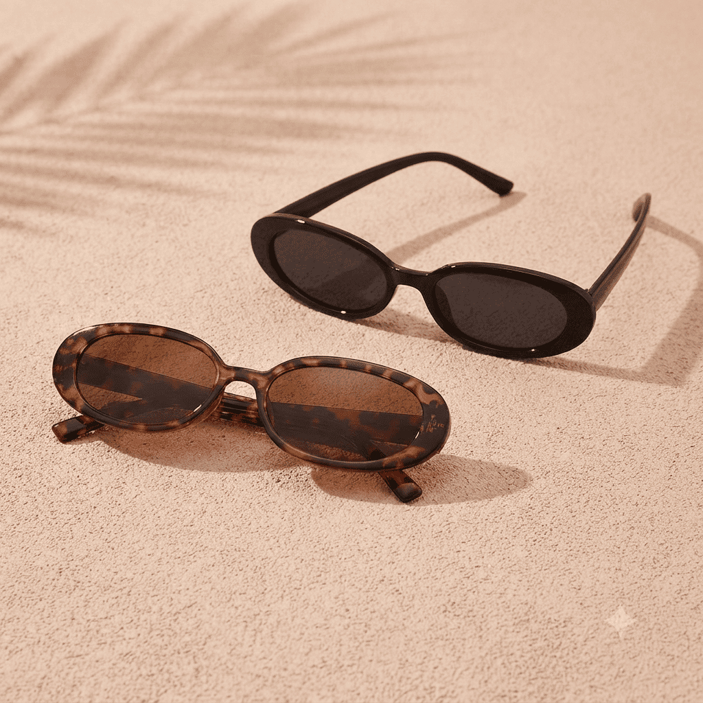 Kit 2 Óculos De Sol Blogueira Oval Vintage Retro Proteção UV400 Tendência Moda Estilo Premium Casual Confortável Moderno