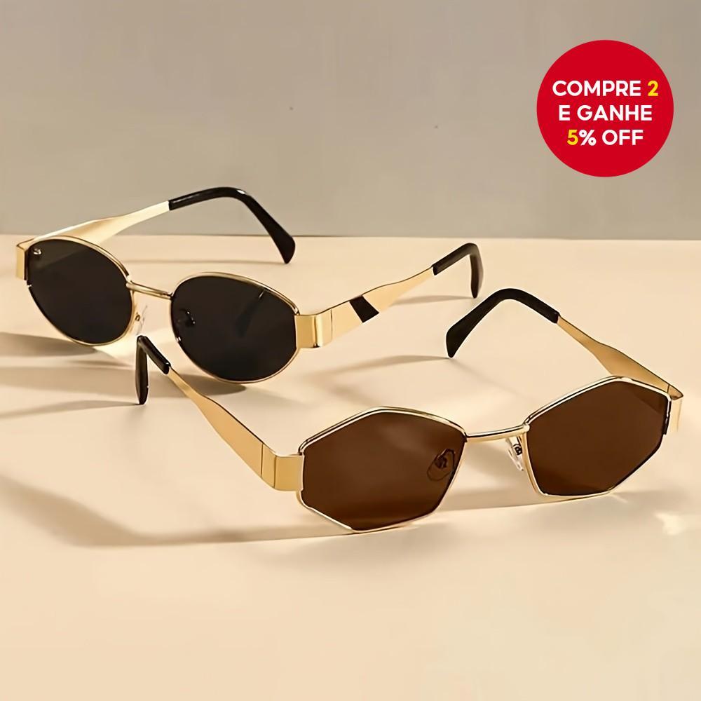 Novos Óculos de Sol Ovais Vintage 2PC com Proteção UV400 e Armação Metálica para Mulheres e Homens