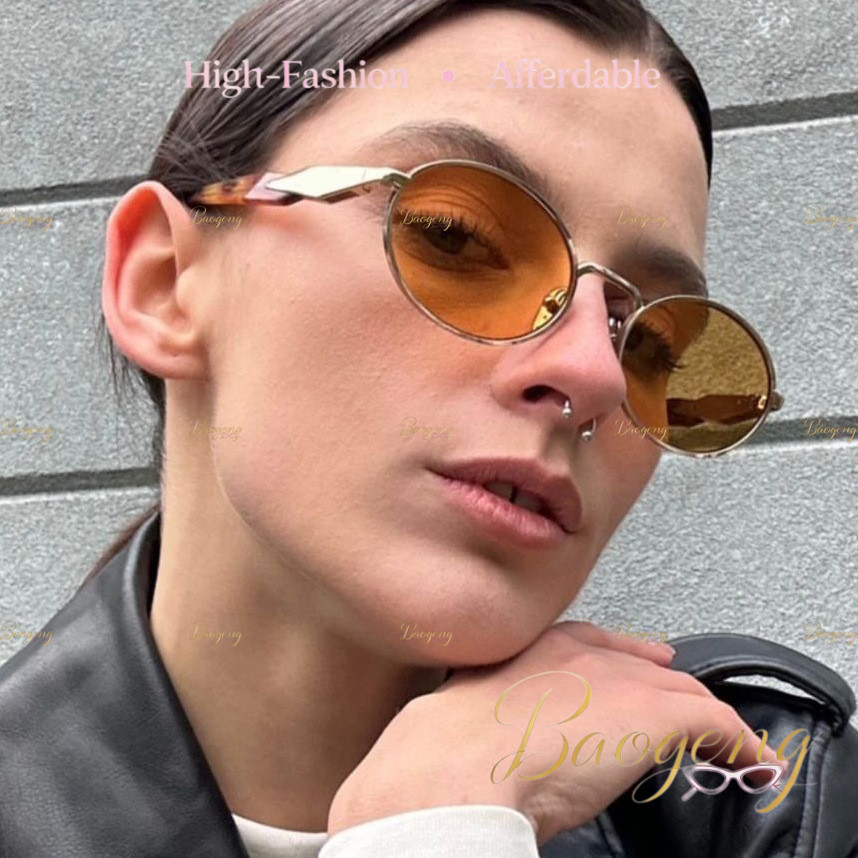 (BAOGENG) Nova Chegada Estilo Coreano Y2K Vintage Oval Pequena Armação De Metal Óculos De Sol Para Mulheres E Homens Pro