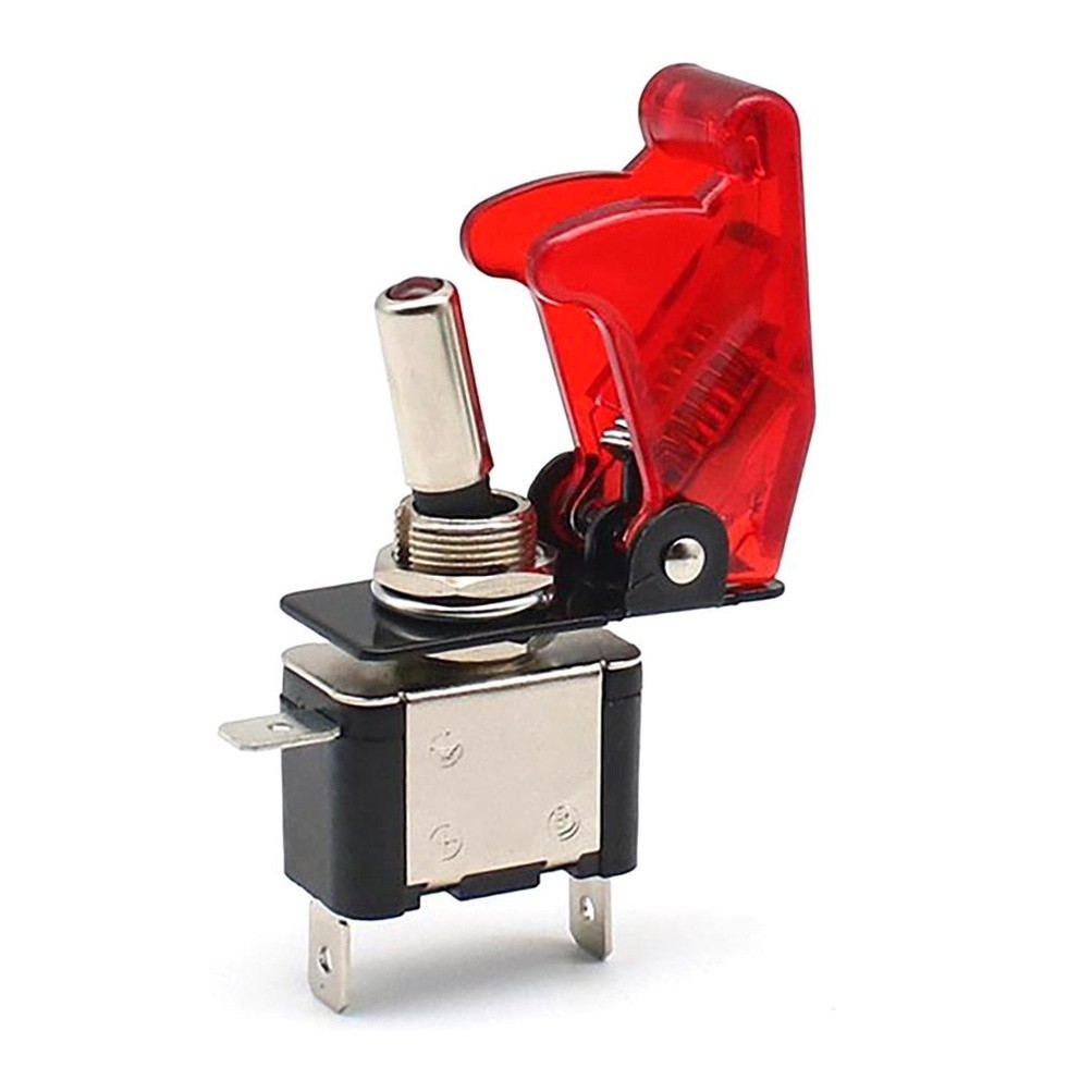 Chave Botão Interruptor Com Luz Led 12v Liga Desliga On Off Tic Tac Estilo Avião Aviação Com Capa Trava de Segurança