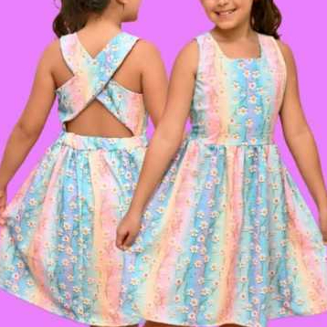 Vestido Infantil Menina Festa luxo Estampado Princesa Floral Alegre Moda Infantil Elegante Menina Verão Casual