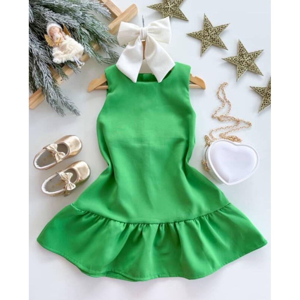 Vestido Clara com laço nas costas e botões em pérola/Vestido menina infantil festa