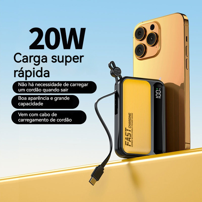 Display De Luz Mini Power Bank 10000mah Vem Com 4 Fios
