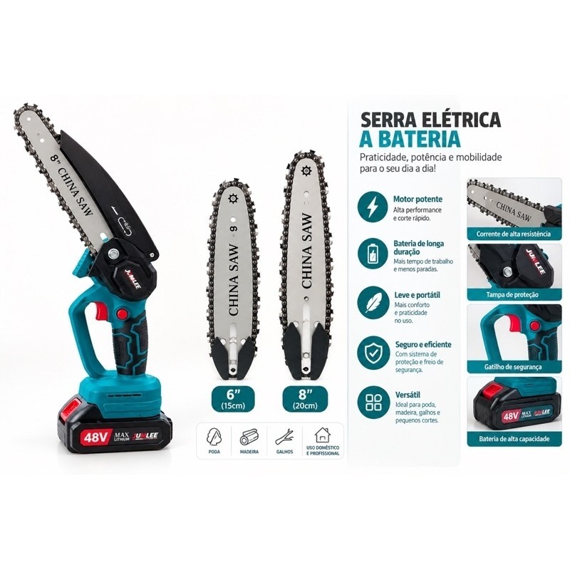 Mini Motoserra Eletrica Portatil A Bateria 48v 10000 Mah Recarregável 8 Polegadas