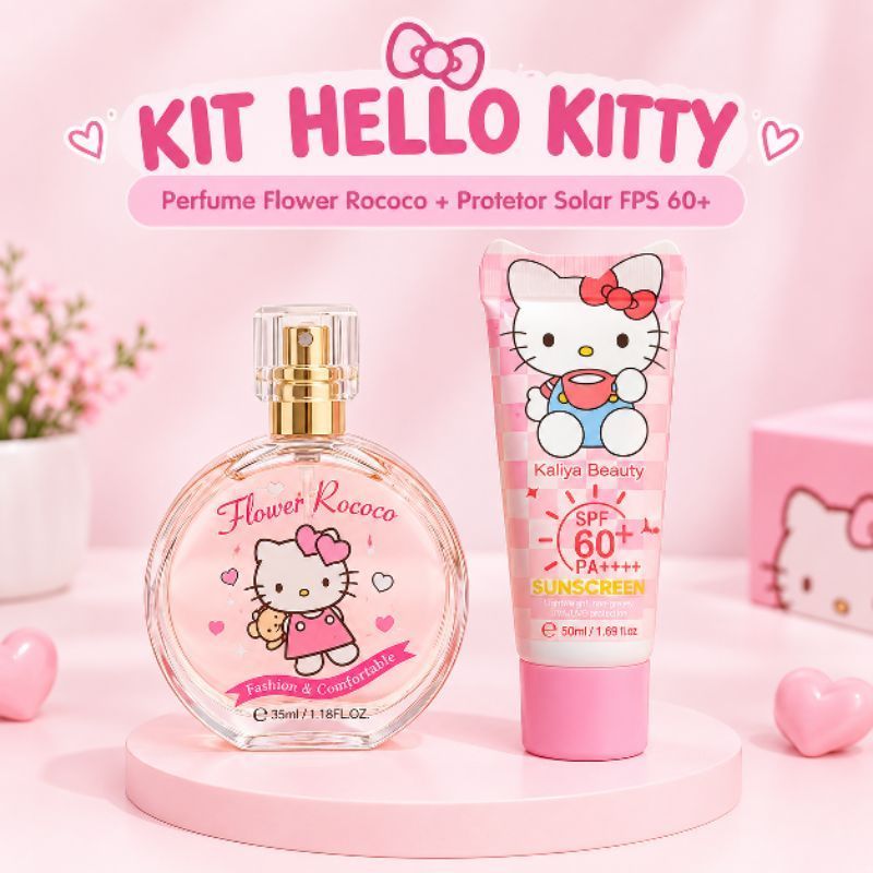 Kit Hello Kitty Perfume Flower Rococo 35ml + Protetor Solar Facial FPS 60+ Kaliya Beauty