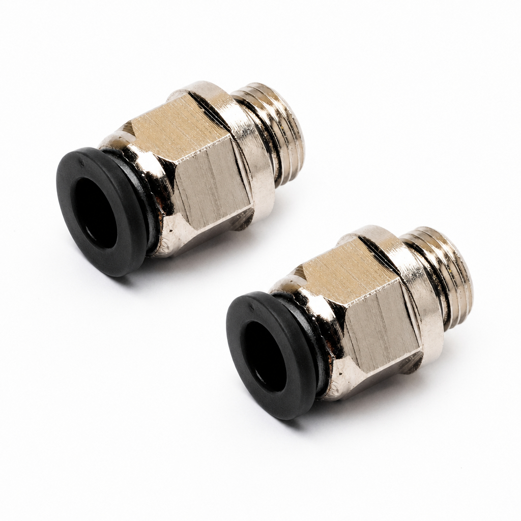 Kit 2 Conector Pneumático Macho Push-In Metal Preta Rosca BSP Ar Comprimido 6mm a 12mm