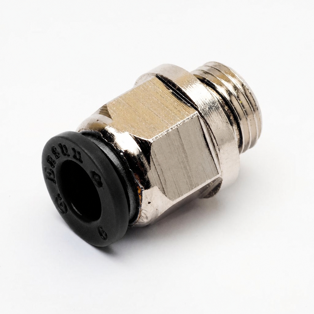 Conector Pneumático Macho Push-In Metal Preta Rosca BSP Ar Comprimido 6mm a 12mm