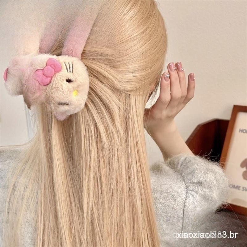 [Rhian] Sanrio Hello Kitty Clipe De Tubarão De Pelúcia Anime Figura Y2K Sweet Girl Cabelo Acessórios Desenhos Animados K