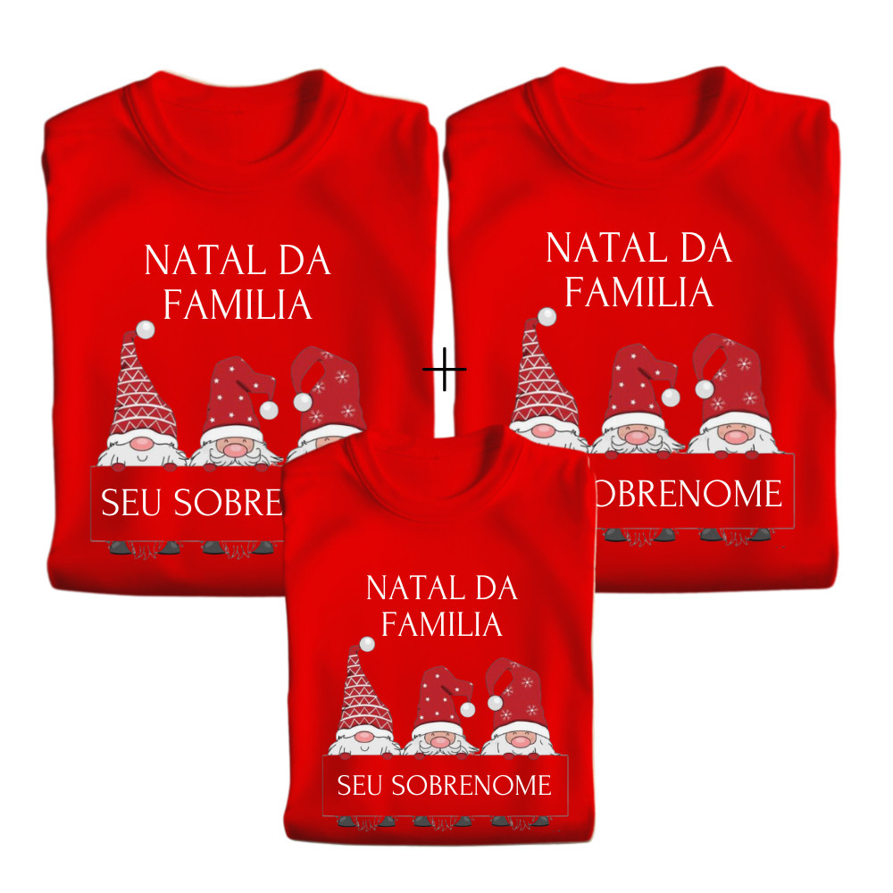Kit 3+ Camisetas Personalizadas Natal da Família Sobrenome Merry Christmas Look Festas