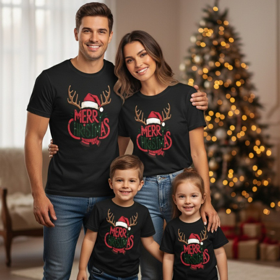 Camiseta de Natal em Família Merry Christmas Feliz Natal Blusa Unissex Adulto e Infantil