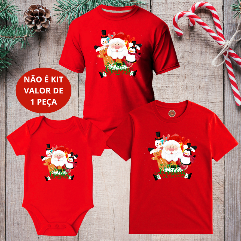 Monte seu kit Camiseta Adulto, Infantil e Body Bebê Unissex Natal Papai Noel Merry Christmas Verde NÃO É KIT - 1 PEÇA